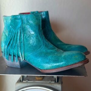 Ferrini Teal Leather Ankle Boots